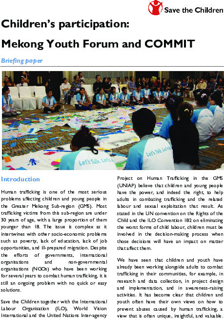 Children’s Participation: Mekong Youth Forum and COMMIT
